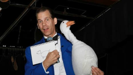 The Amazing Gary and The Mind-reading Goose entertain the audience with a humorous mentalism performance.